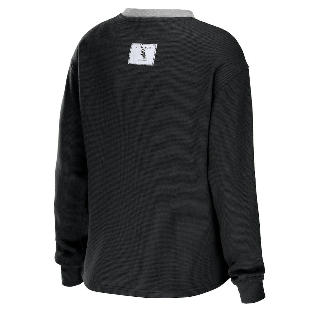 Chicago White Sox WEAR by Erin Andrews Women's Waffle Henley Long Sleeve T-Shirt - Black - MLB Online