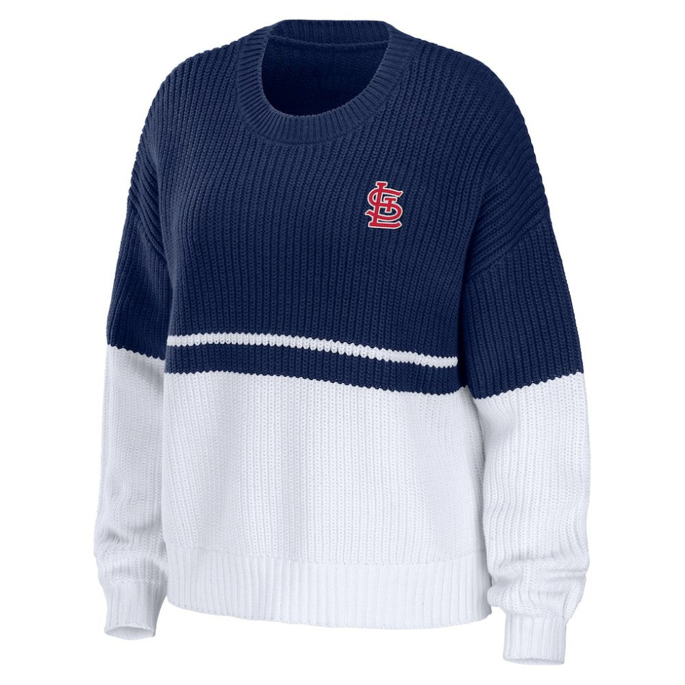 St. Louis Cardinals WEAR by Erin Andrews Women's Chunky Pullover Sweatshirt - Navy/White - MLB Lifestyle