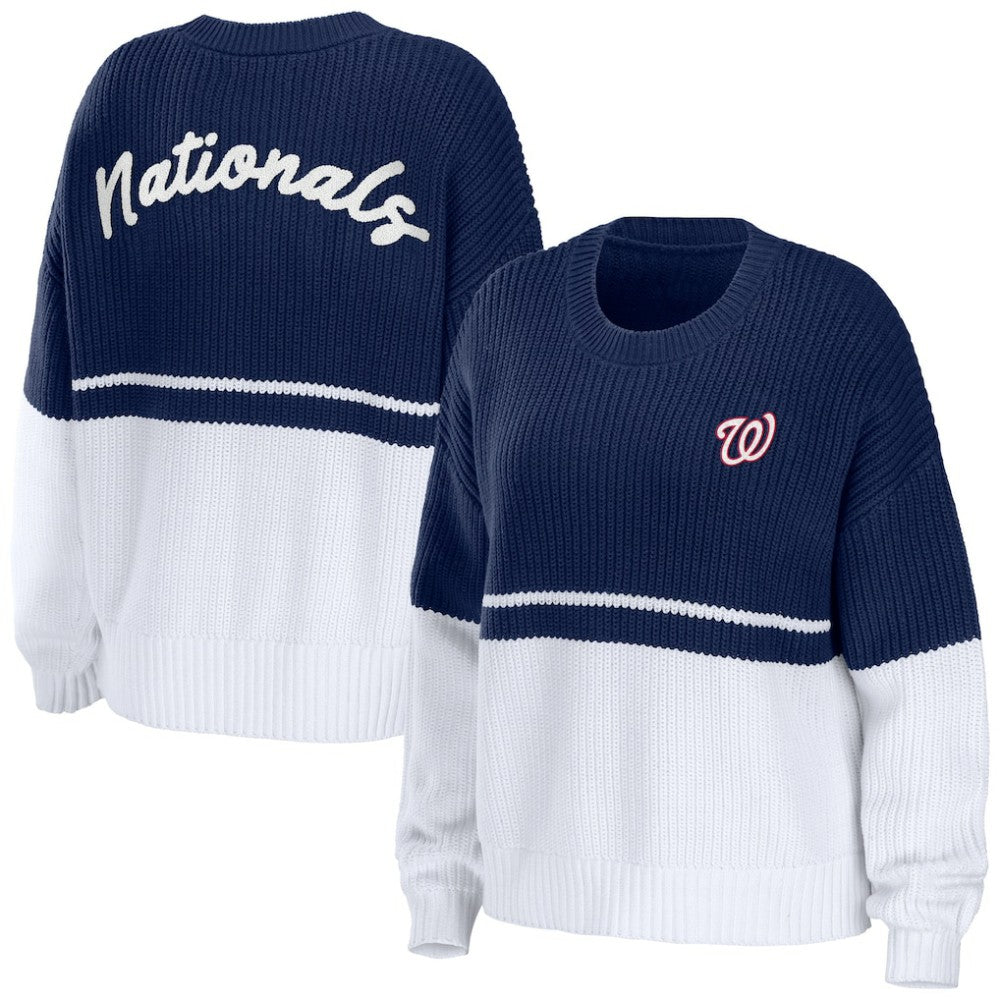Washington Nationals WEAR by Erin Andrews Women's Chunky Pullover Sweatshirt - Navy/White - MLB Sale