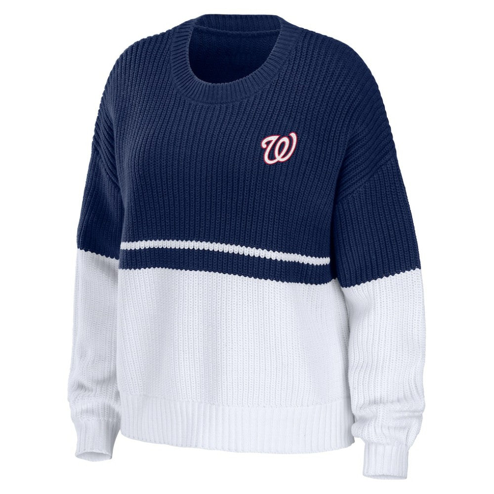 Washington Nationals WEAR by Erin Andrews Women's Chunky Pullover Sweatshirt - Navy/White - MLB Sale