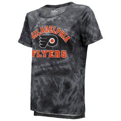 Philadelphia Flyers Majestic Threads Women's Boyfriend Tie-Dye Tri-Blend T-Shirt - Black - NHL 4837501