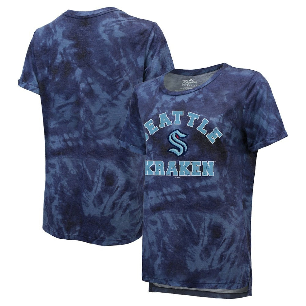 Seattle Kraken Majestic Threads Women's Boyfriend Tie-Dye T-Shirt - Deep Sea Blue - NHL 4837502