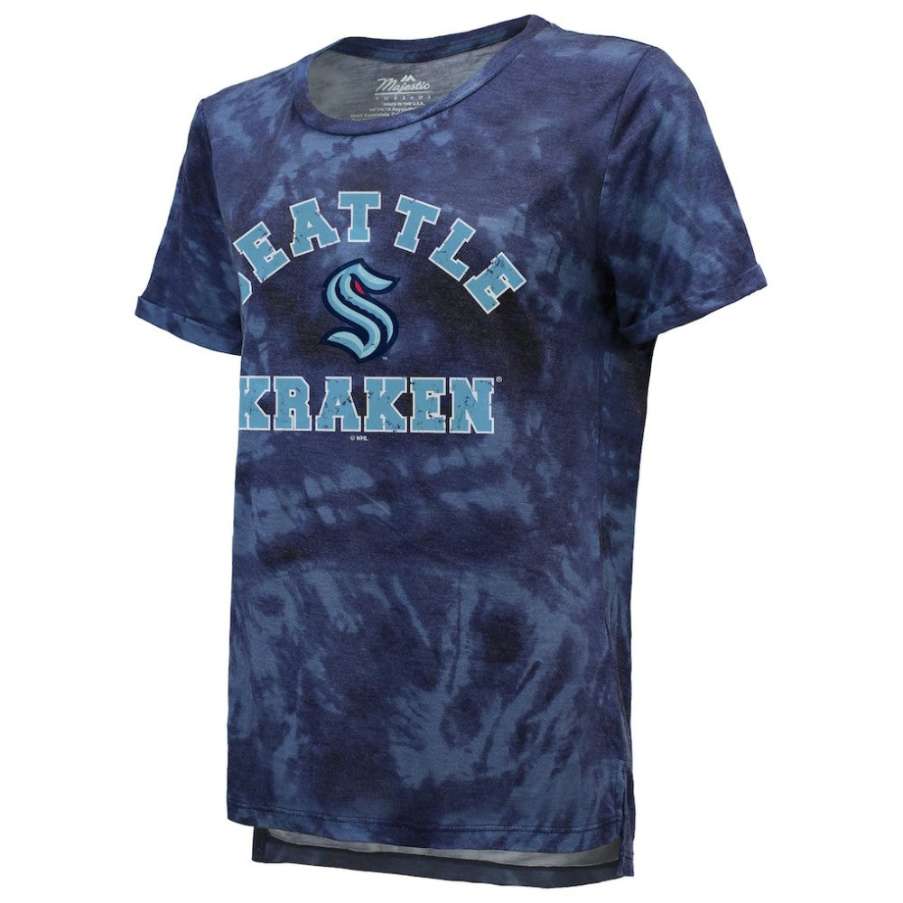 Seattle Kraken Majestic Threads Women's Boyfriend Tie-Dye T-Shirt - Deep Sea Blue - NHL 4837502