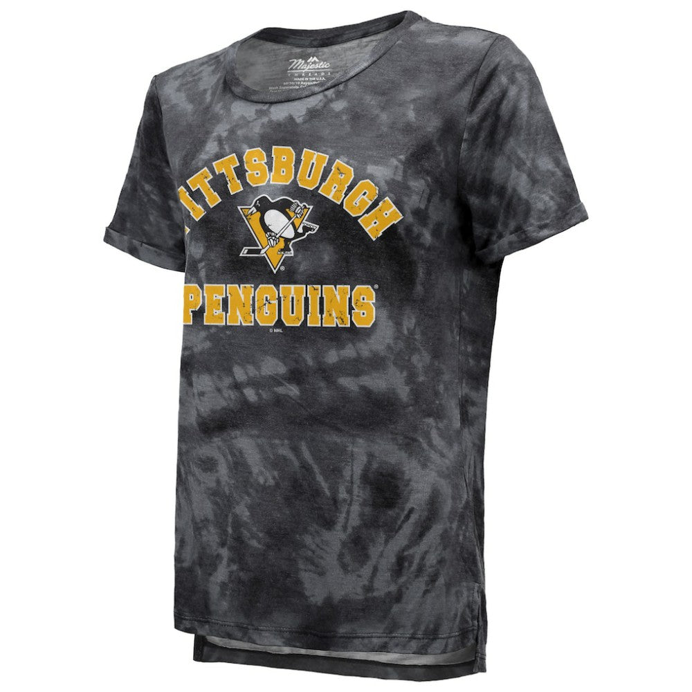 Pittsburgh Penguins Majestic Threads Women's Boyfriend Tie-Dye Tri-Blend T-Shirt - Black - NHL 4837504