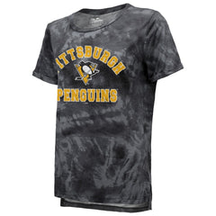 Pittsburgh Penguins Majestic Threads Women's Boyfriend Tie-Dye Tri-Blend T-Shirt - Black - NHL 4837504