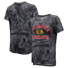 Chicago Blackhawks Majestic Threads Women's Boyfriend Tie-Dye Tri-Blend T-Shirt - Black - NHL 4837508