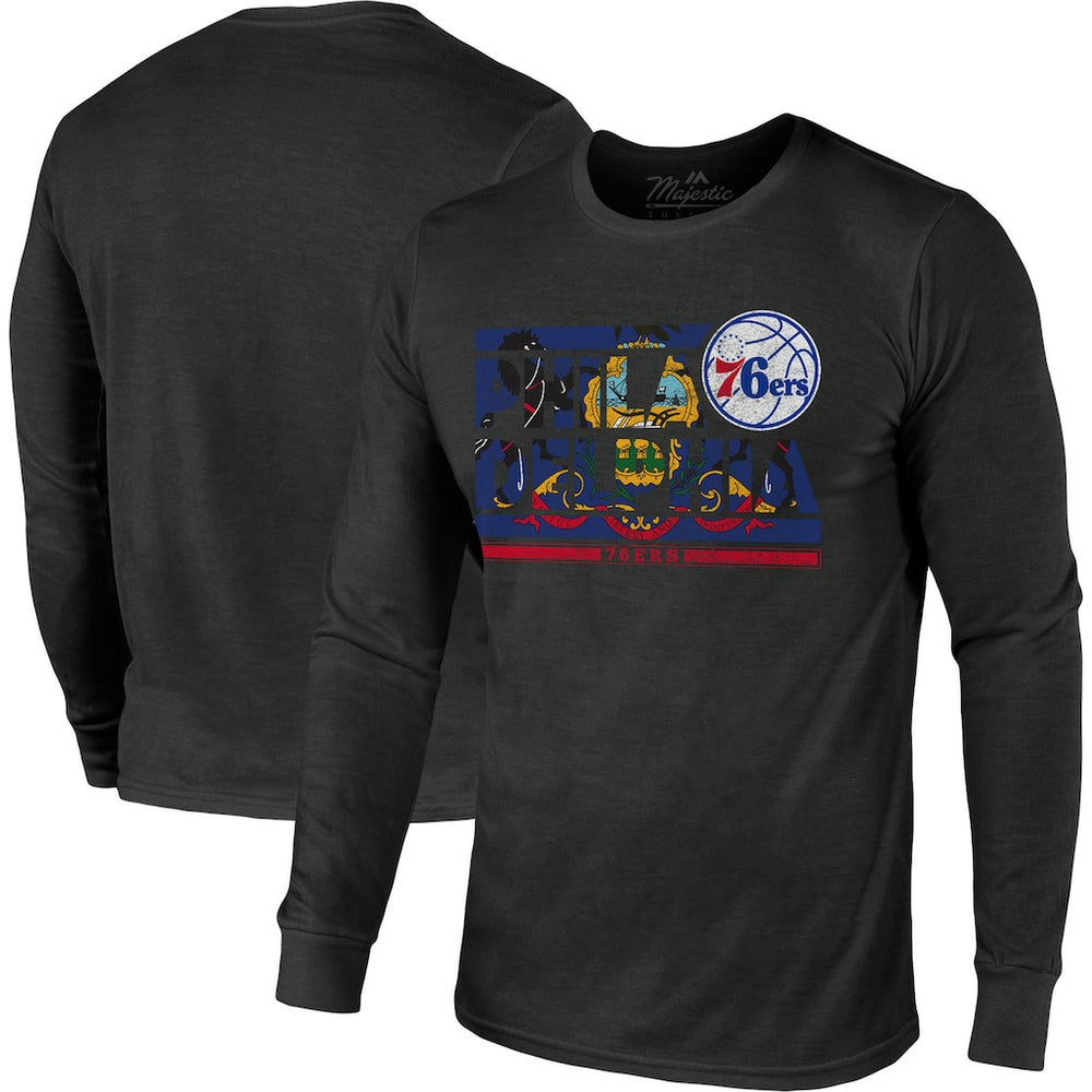 Philadelphia 76ers Majestic Threads City and State Tri-Blend Long Sleeve T-Shirt Black
