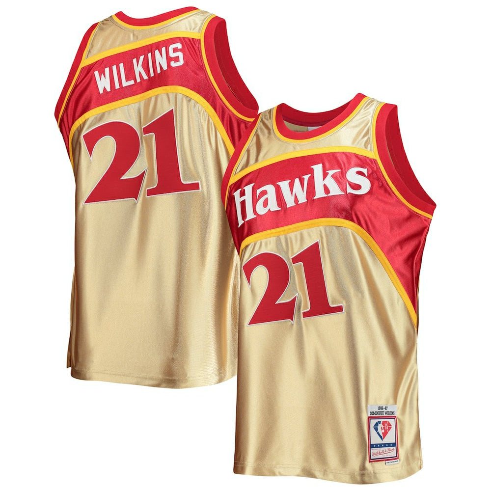 Dominique Wilkins Atlanta Hawks 75th Anniversary 1986/87 Hardwood Classics Swingman Jersey Gold | Mitchell & Ness for sale
