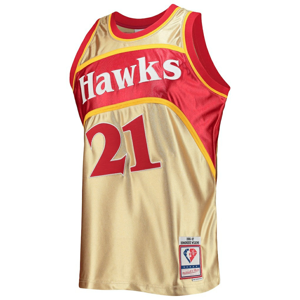 Dominique Wilkins Atlanta Hawks 75th Anniversary 1986/87 Hardwood Classics Swingman Jersey Gold | Mitchell & Ness for sale