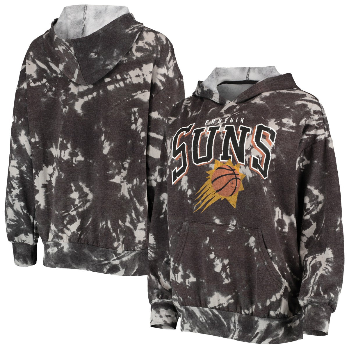 Phoenix Suns Majestic Threads Women's Burble Tie-Dye Tri-Blend Pullover Hoodie Black