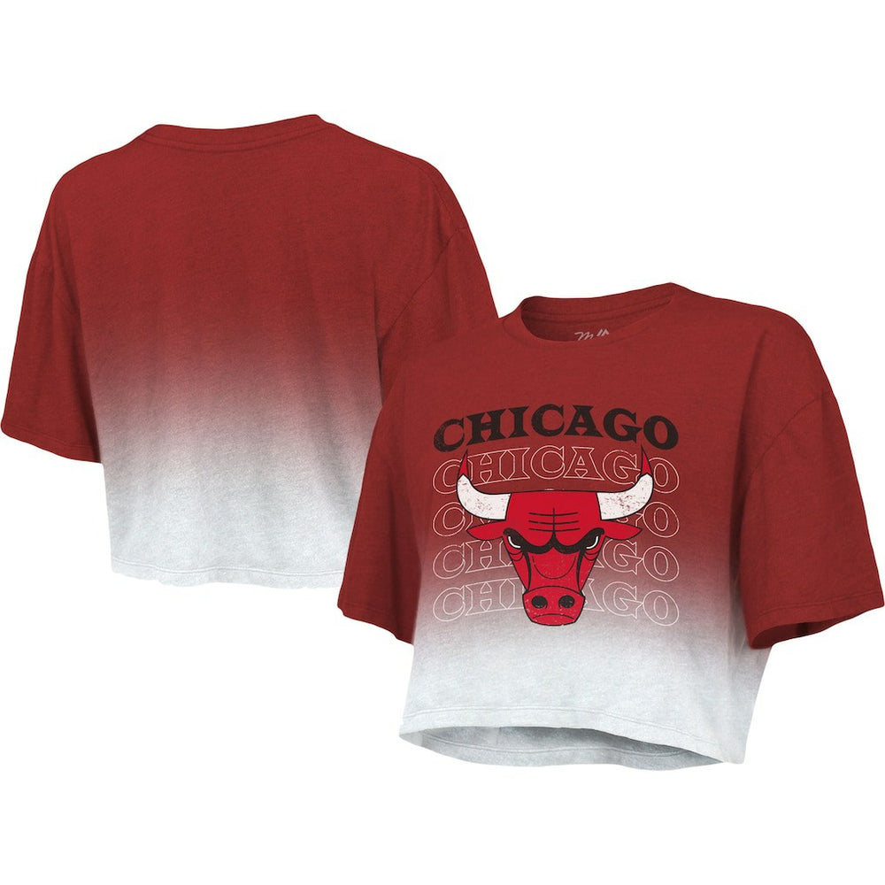 Chicago Bulls Majestic Threads Women's Repeat Dip-Dye Cropped T-Shirt Red/White