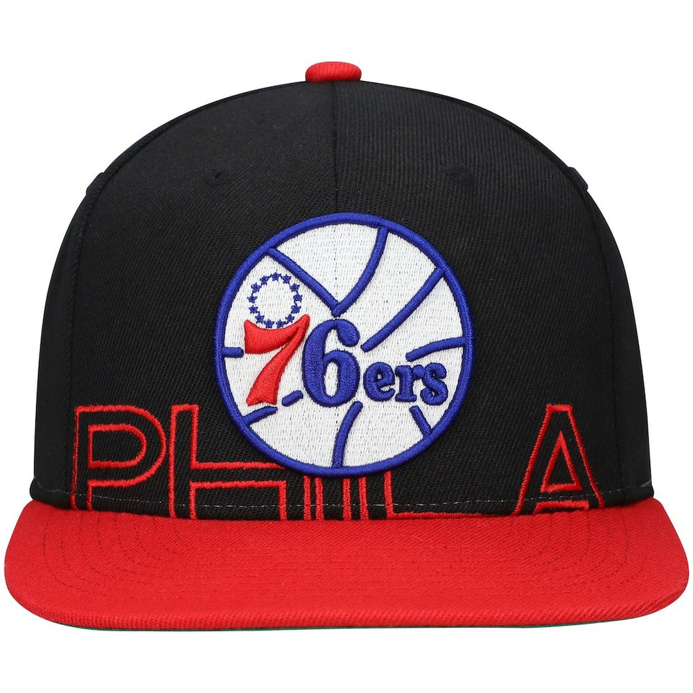 Philadelphia 76ers Hardwood Classics Low Big Face Snapback Hat Black/Red | Mitchell & Ness US