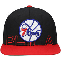 Philadelphia 76ers Hardwood Classics Low Big Face Snapback Hat Black/Red | Mitchell & Ness US