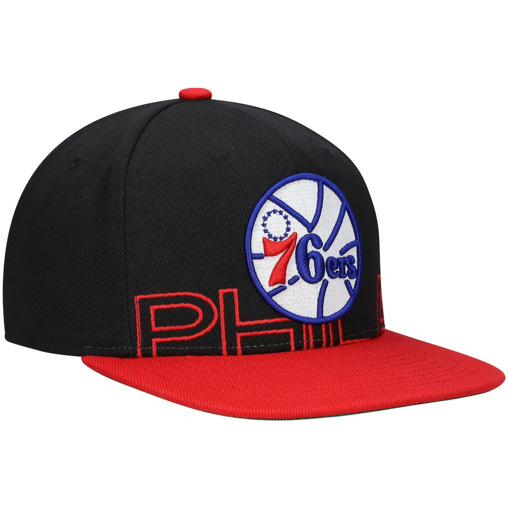 Philadelphia 76ers Hardwood Classics Low Big Face Snapback Hat Black/Red | Mitchell & Ness US