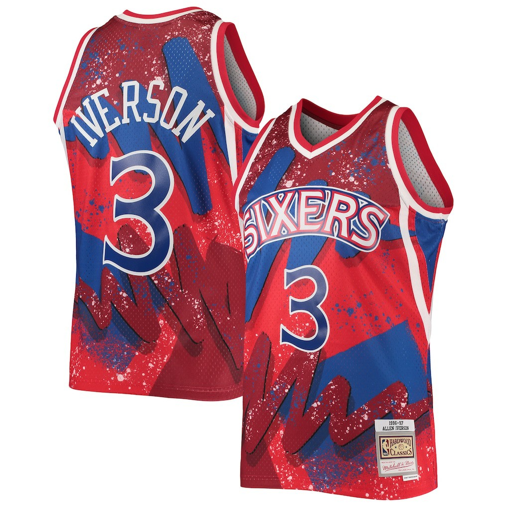 Allen Iverson Philadelphia 76ers Hardwood Classics 1996/97 Hyper Hoops Swingman Jersey Red | Mitchell & Ness Lifestyle