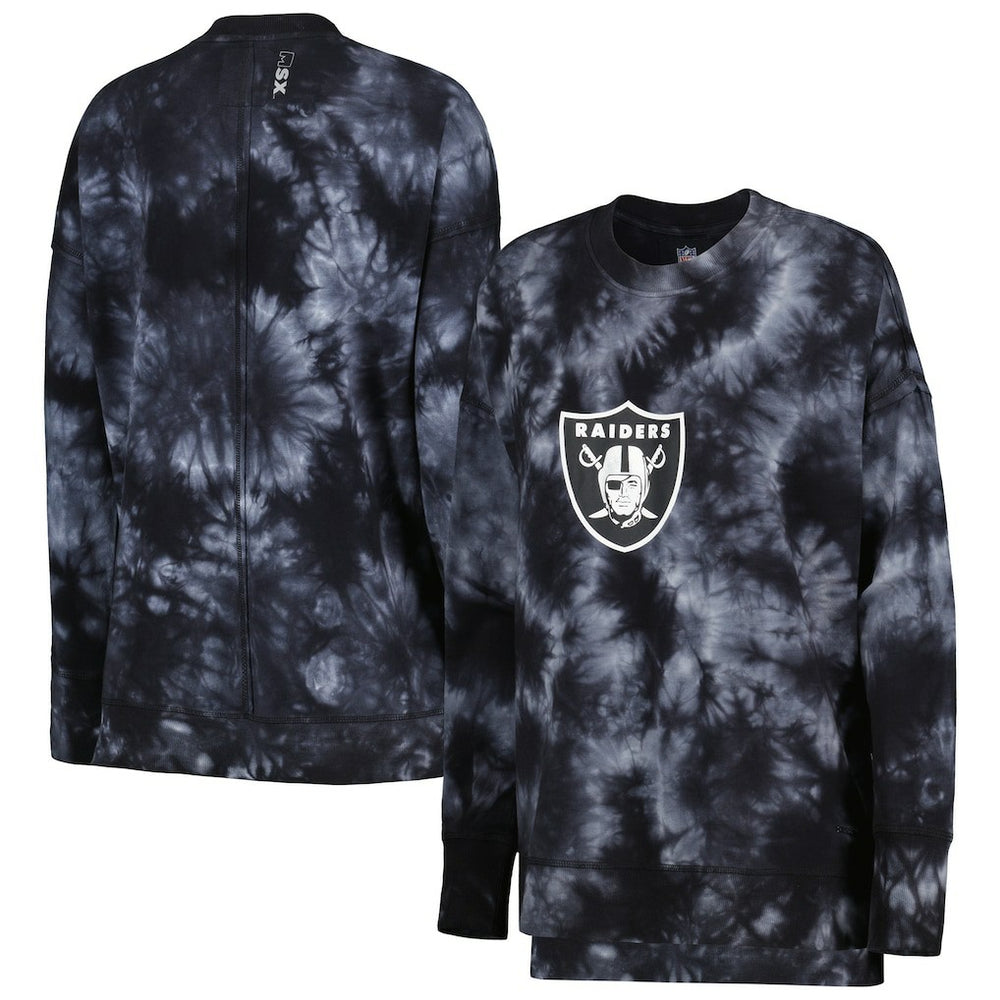 Las Vegas Raiders MSX by Michael Strahan Women's Bailey Tie-Dye Pullover Sweatshirt Black
