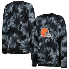 Cleveland Browns MSX by Michael Strahan Women's Bailey Tie-Dye Tri-Blend Pullover Sweatshirt Black