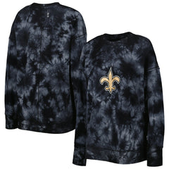 New Orleans Saints MSX by Michael Strahan Women's Bailey Tie-Dye Tri-Blend Pullover Sweatshirt Black
