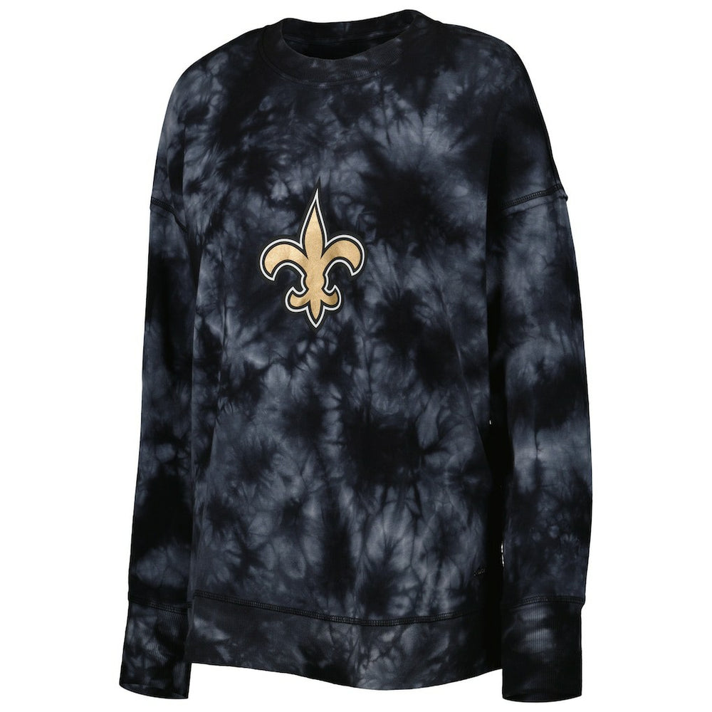 New Orleans Saints MSX by Michael Strahan Women's Bailey Tie-Dye Tri-Blend Pullover Sweatshirt Black
