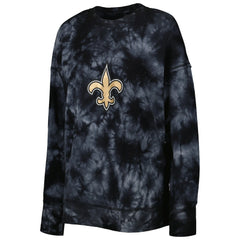 New Orleans Saints MSX by Michael Strahan Women's Bailey Tie-Dye Tri-Blend Pullover Sweatshirt Black