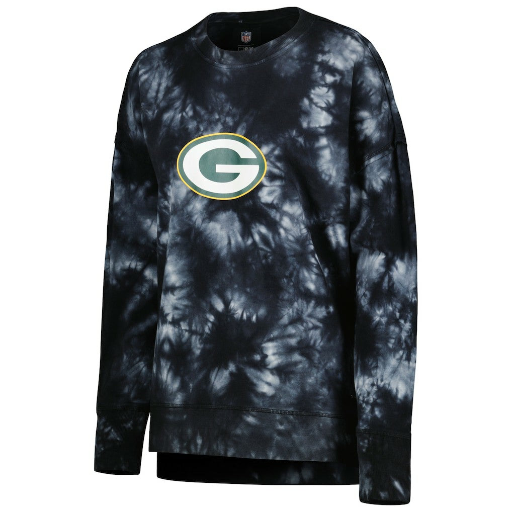 Green Bay Packers MSX by Michael Strahan Women's Bailey Tie-Dye Tri-Blend Pullover Sweatshirt Black