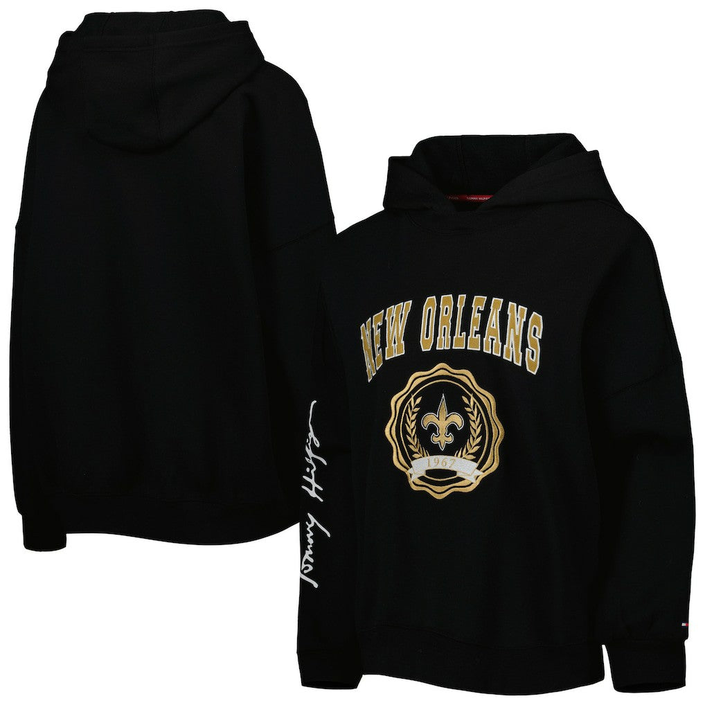 New Orleans Saints Tommy Hilfiger Women's Becca Drop Shoulder Pullover Hoodie Black