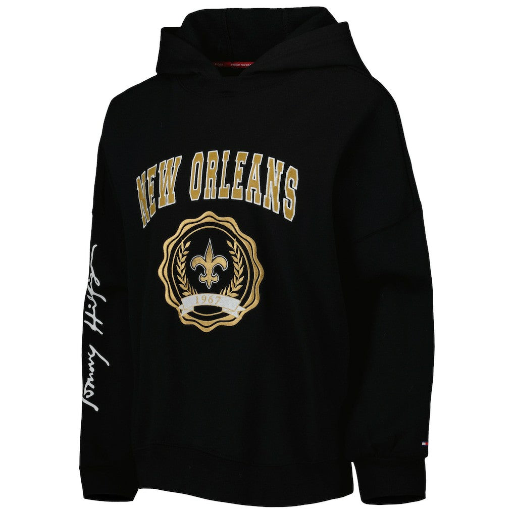 New Orleans Saints Tommy Hilfiger Women's Becca Drop Shoulder Pullover Hoodie Black