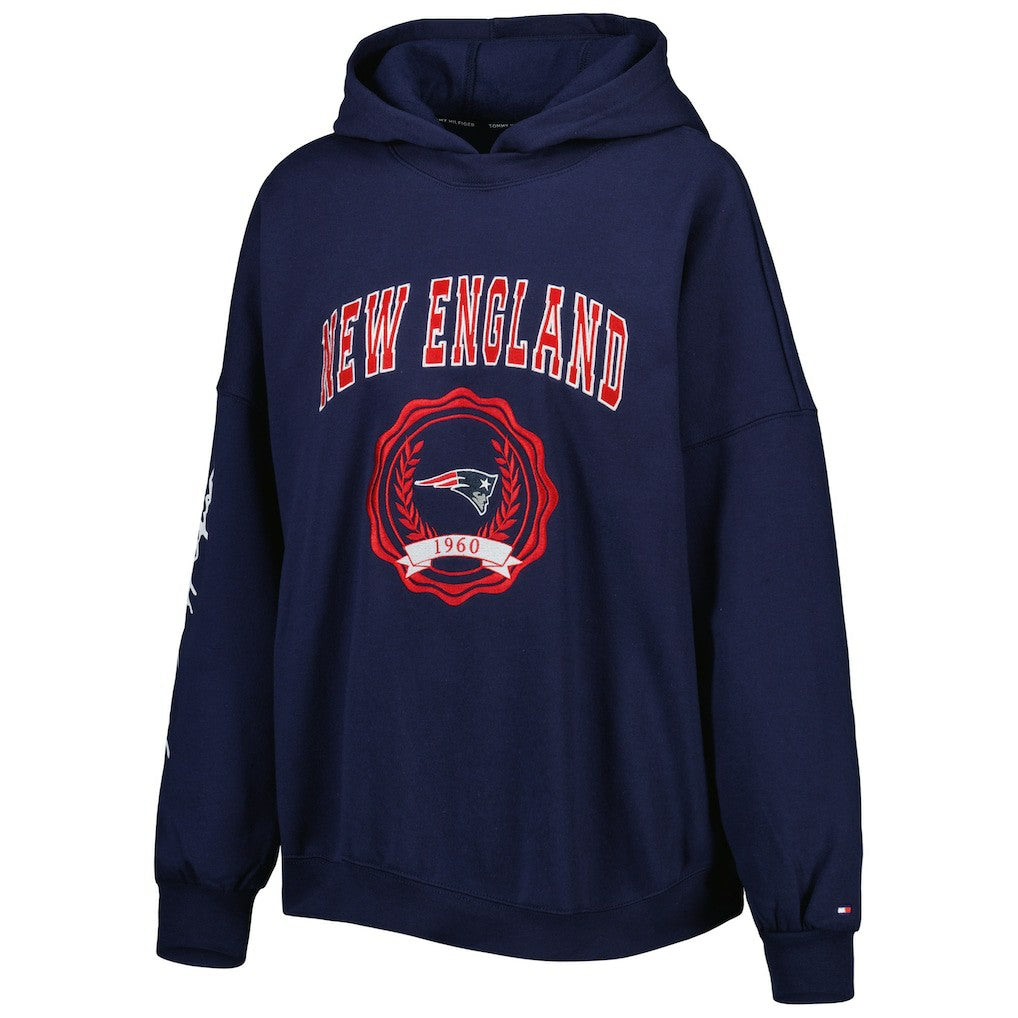 New England Patriots Tommy Hilfiger Women's Becca Drop Shoulder Pullover Hoodie Navy