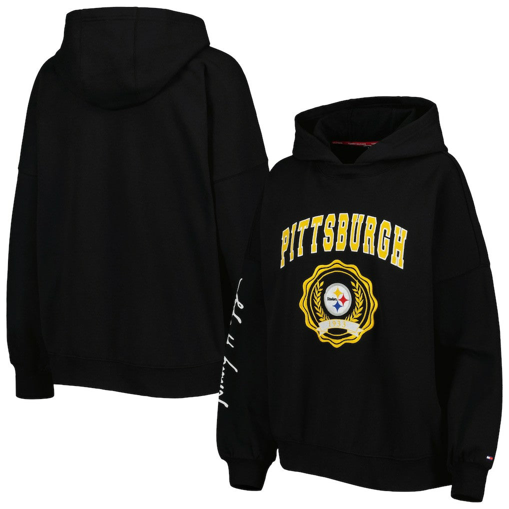Pittsburgh Steelers Tommy Hilfiger Women's Becca Drop Shoulder Pullover Hoodie Black