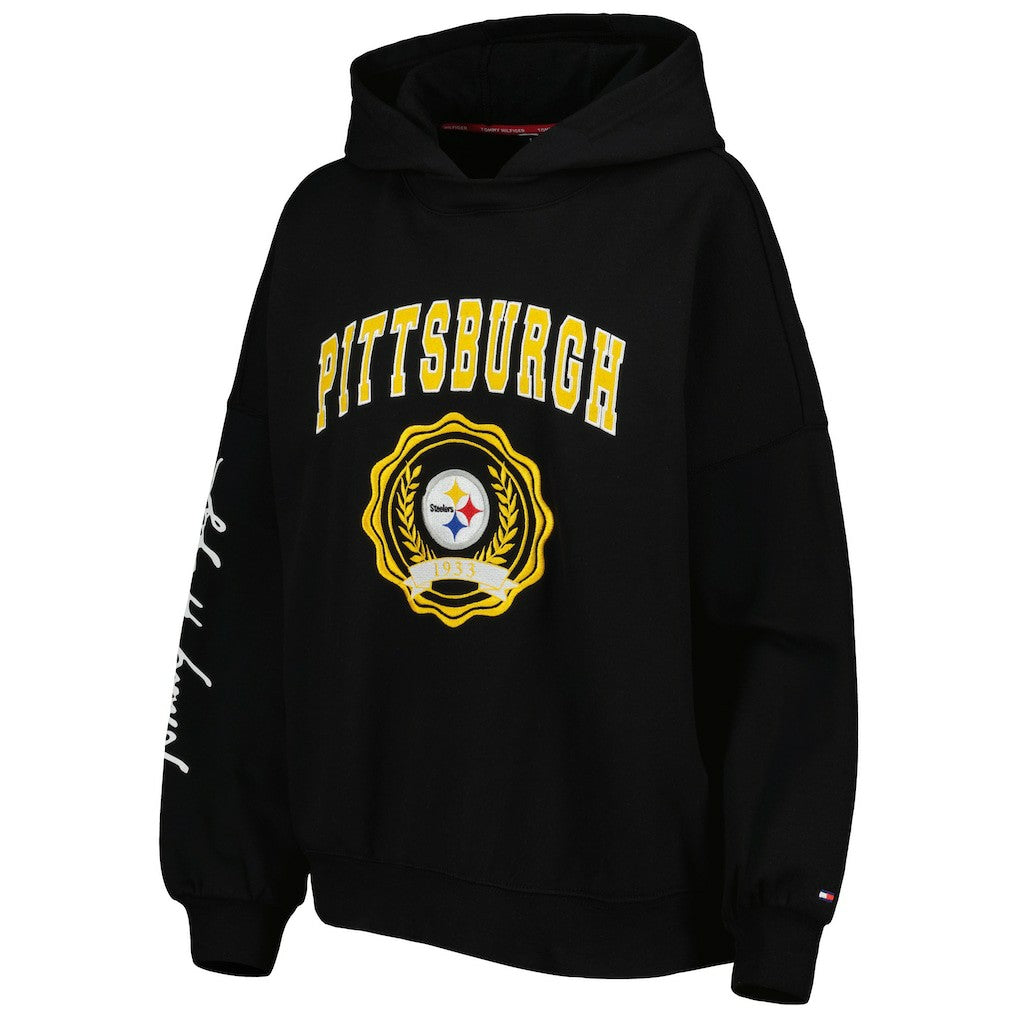 Pittsburgh Steelers Tommy Hilfiger Women's Becca Drop Shoulder Pullover Hoodie Black