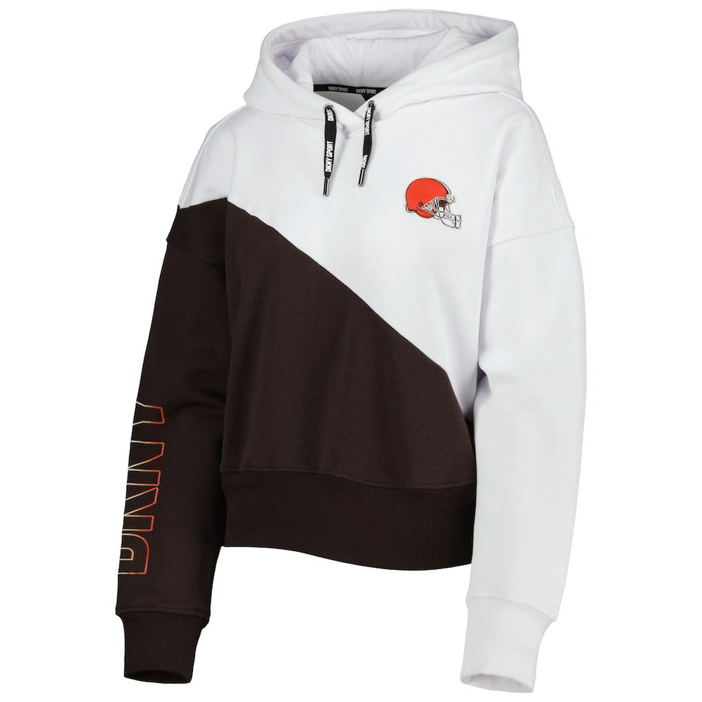 Cleveland Browns DKNY Sport Women's Bobbi Color Blocked Pullover Hoodie White/Brown