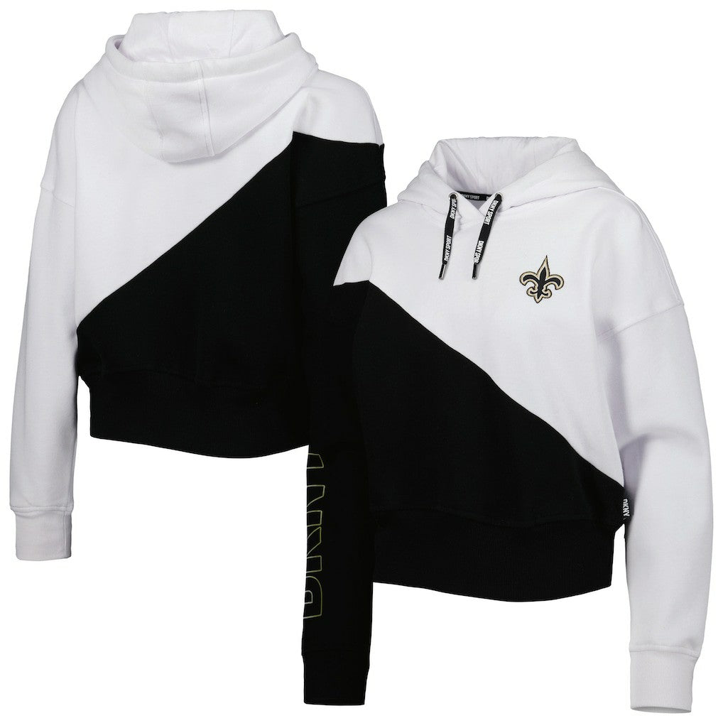 New Orleans Saints DKNY Sport Women's Bobbi Color Blocked Pullover Hoodie White/Black