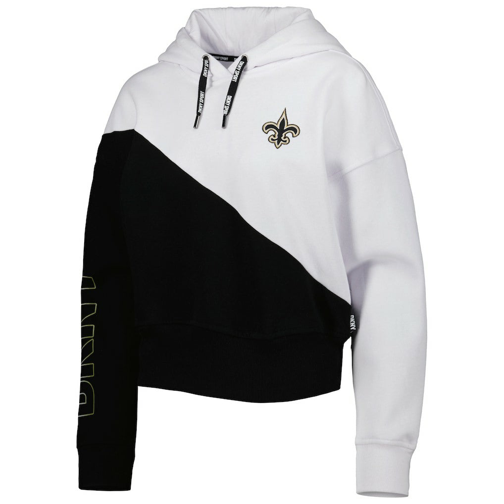 New Orleans Saints DKNY Sport Women's Bobbi Color Blocked Pullover Hoodie White/Black