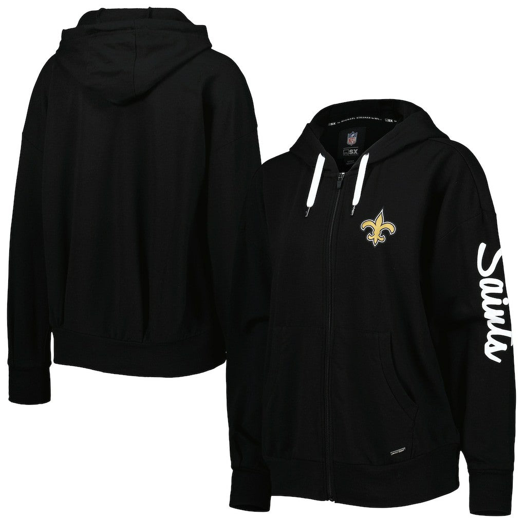 New Orleans Saints MSX by Michael Strahan Women's Emerson Lightweight Full-Zip Hoodie Black