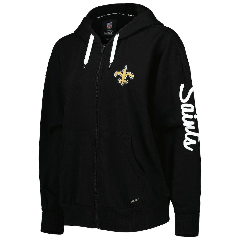 New Orleans Saints MSX by Michael Strahan Women's Emerson Lightweight Full-Zip Hoodie Black
