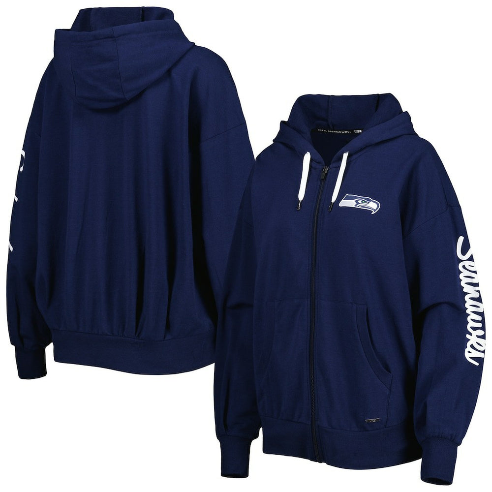 Seattle Seahawks MSX by Michael Strahan Women's Emerson Lightweight Full-Zip Hoodie College Navy