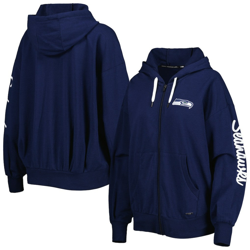 Seattle Seahawks MSX by Michael Strahan Women's Emerson Lightweight Full-Zip Hoodie College Navy
