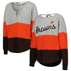 Cleveland Browns Touch Women's Outfield Deep V-Back Waist Length Pullover Sweatshirt Heather Gray/Brown