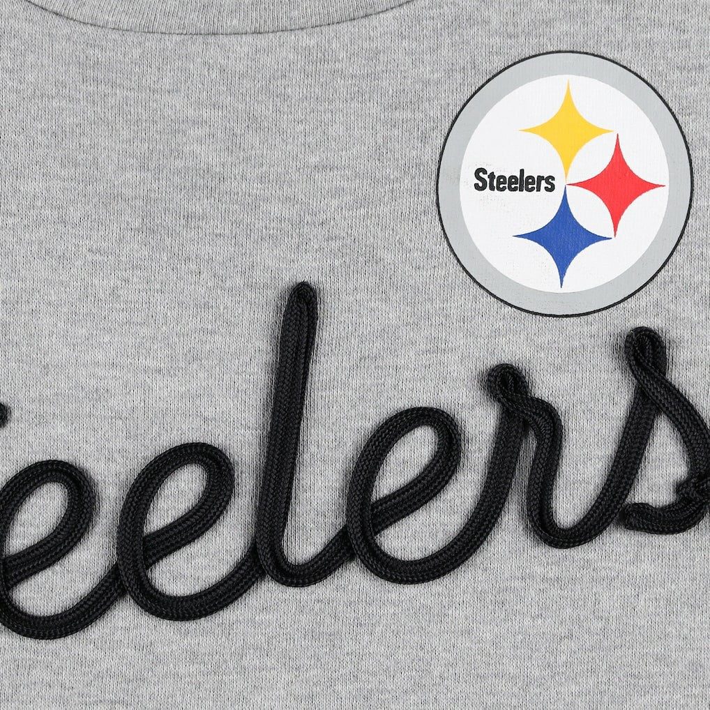 Pittsburgh Steelers Touch Women's Outfield Deep V-Back Waist Length Pullover Sweatshirt Heather Gray/Black