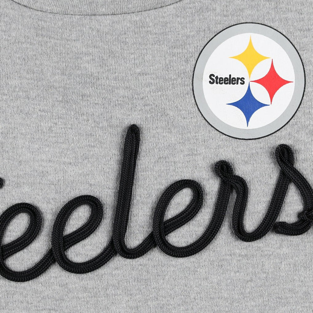 Pittsburgh Steelers Touch Women's Outfield Deep V-Back Waist Length Pullover Sweatshirt Heather Gray/Black