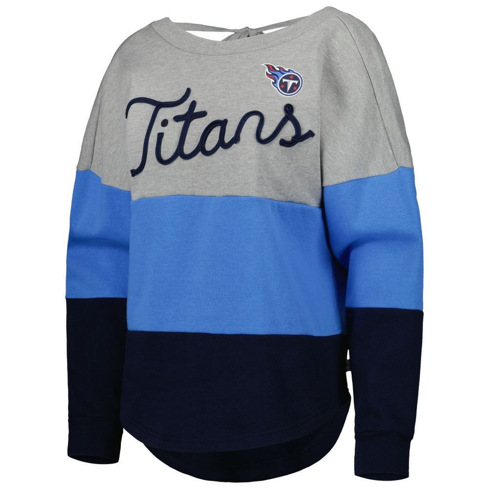 Tennessee Titans Touch Women's Outfield Deep V-Back Waist Length Pullover Sweatshirt Heather Gray/Navy