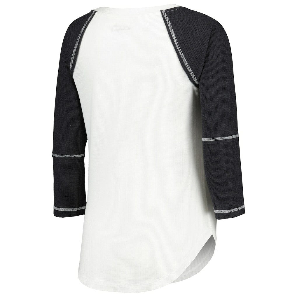 Las Vegas Raiders Touch Women's Rebel Raglan Tri-Blend 3/4-Sleeve Lace-Up V-Neck T-Shirt White/Black