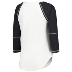 Las Vegas Raiders Touch Women's Rebel Raglan Tri-Blend 3/4-Sleeve Lace-Up V-Neck T-Shirt White/Black