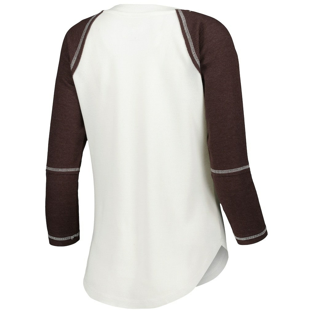 Cleveland Browns Touch Women's Rebel Raglan Tri-Blend 3/4-Sleeve Lace-Up V-Neck T-Shirt White/Brown