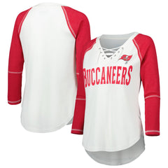 Tampa Bay Buccaneers Touch Women's Rebel Raglan Tri-Blend 3/4-Sleeve Lace-Up V-Neck T-Shirt White/Red