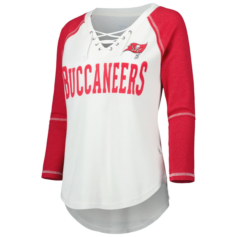 Tampa Bay Buccaneers Touch Women's Rebel Raglan Tri-Blend 3/4-Sleeve Lace-Up V-Neck T-Shirt White/Red