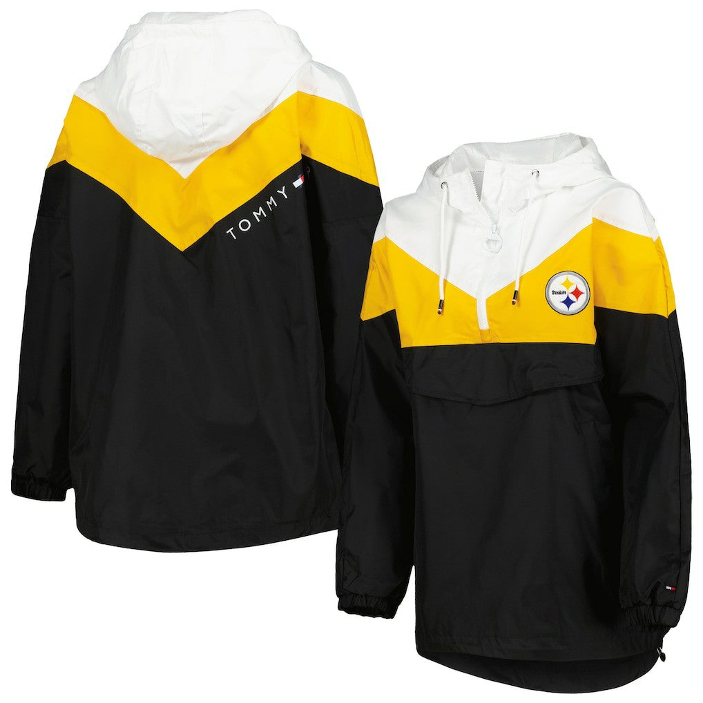 Pittsburgh Steelers Tommy Hilfiger Women's Staci Half-Zip Hoodie Windbreaker Jacket White/Gold