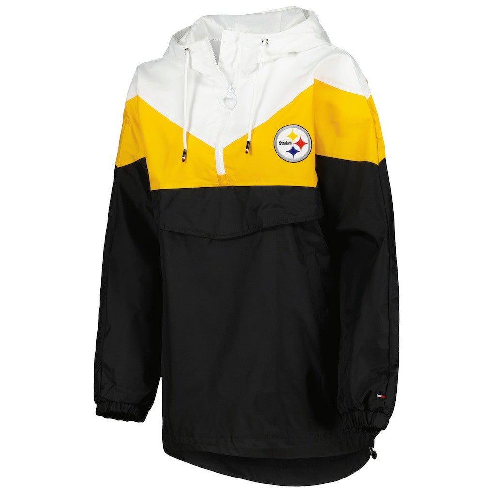 Pittsburgh Steelers Tommy Hilfiger Women's Staci Half-Zip Hoodie Windbreaker Jacket White/Gold
