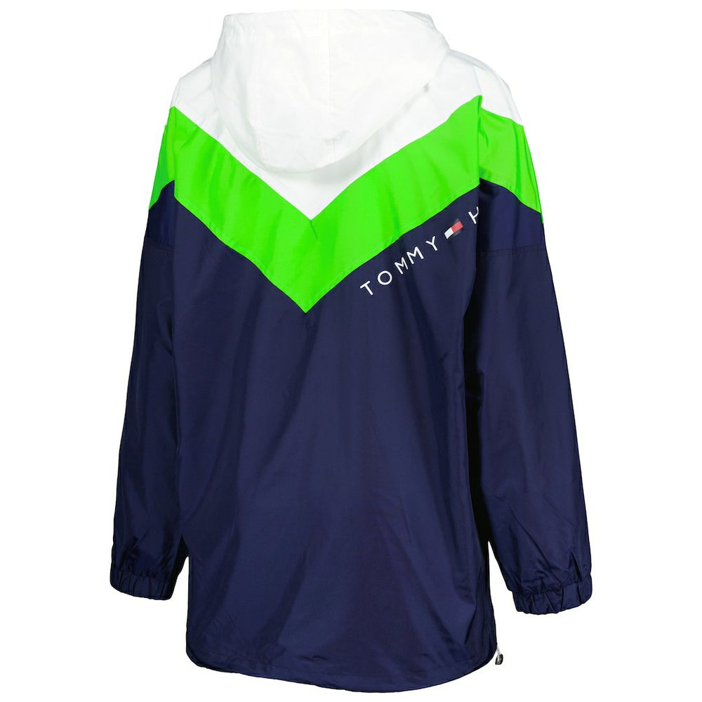 Seattle Seahawks Tommy Hilfiger Women's Staci Half-Zip Hoodie Windbreaker Jacket White/Neon Green