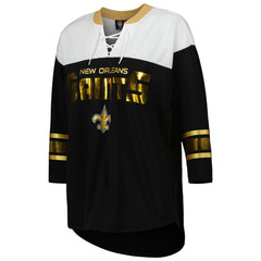 New Orleans Saints G-III 4Her by Carl Banks Women's Double Team 3/4-Sleeve Lace-Up T-Shirt Black/White